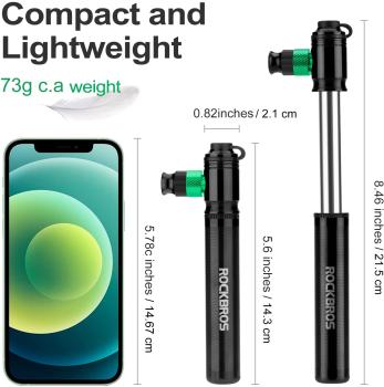 Preview: ROCKBROS | Aluminium Minipumpe – 110 PSI Hochdruck Luftpumpe für Presta & Schrader Ventile mit CO2 Kartusche